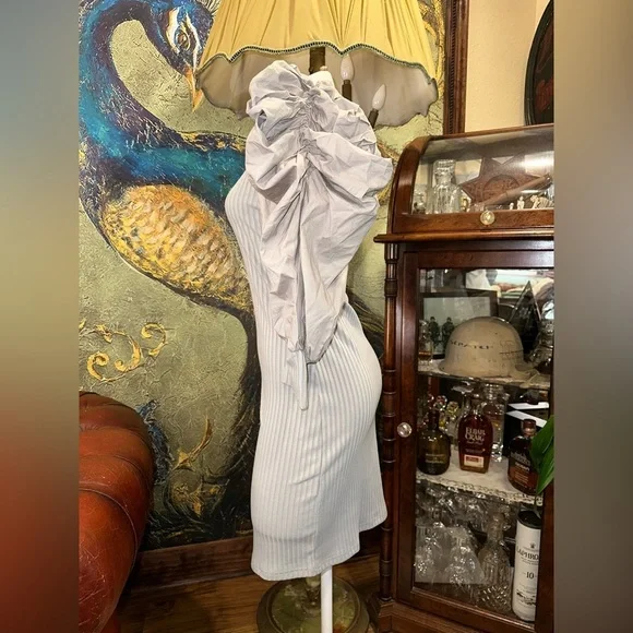 Athina Dramatic Puff Sleeve Ribbed Knit Mini Dress - Minimalist Glam - Picture 6 of 16